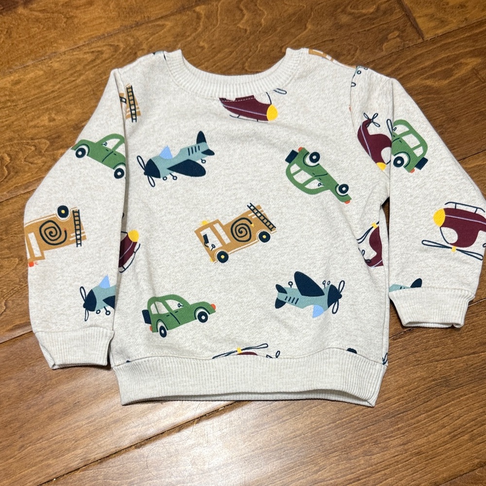 NWT Size 12M Garanimals Beige Sweatshirt with Colorful Vehicle Print